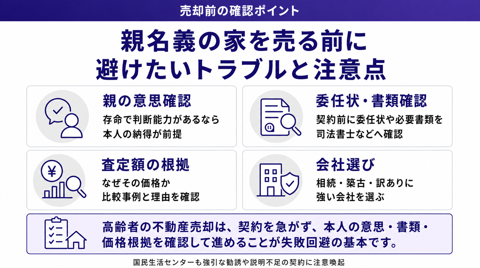 親名義の家を売る前に避けたいトラブルと注意点